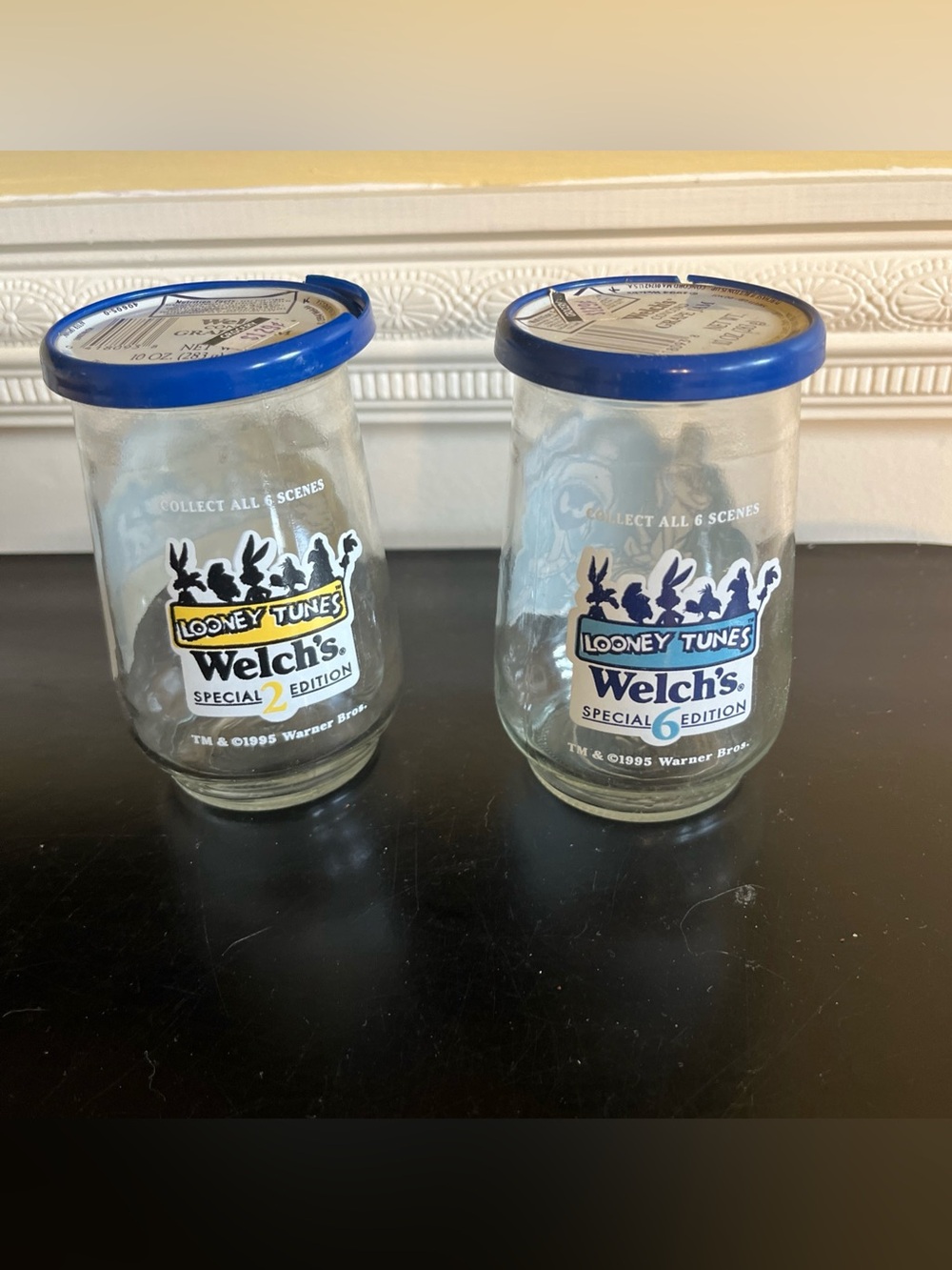 vintage 1995 Welch’s Looney Tunes Special Edition Jelly jars w/lids #2, #6